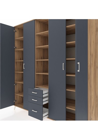 Kronos Dolap 17 Raflı 3 Çekmeceli 4 Kapaklı 220x59x243 Çam-antrasit/antrasit Antrasıt/antrasıt