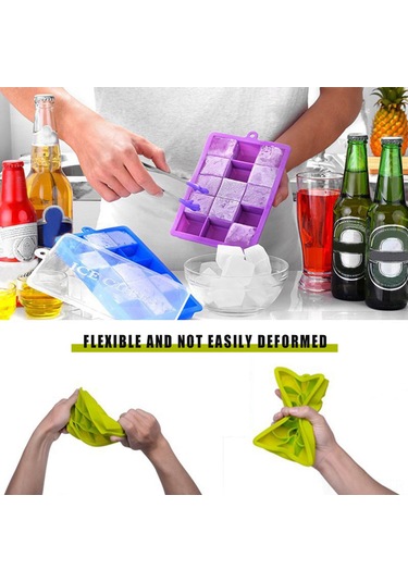 Xiyyadms 15 Delikli Silikon Buz Kübü Kalıbı, Isıya Dayanıklı, Geri Çekilebilir Kapaklı, Kolay Çıkarım, Dondurma/pasta/çikolata/bebe Gıdası Hazırlama, Pembe Çok Renkli