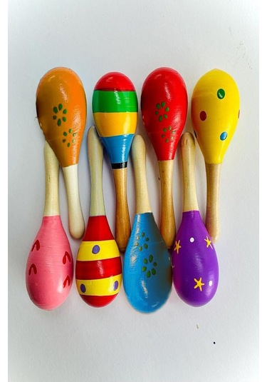 Marakas Renkli Ahşap 6 Lı Set Çıngıraklar Eğlenceli Marakas Renkli Müzik Aksesuarları Çocuk Eğitici Oyuncak