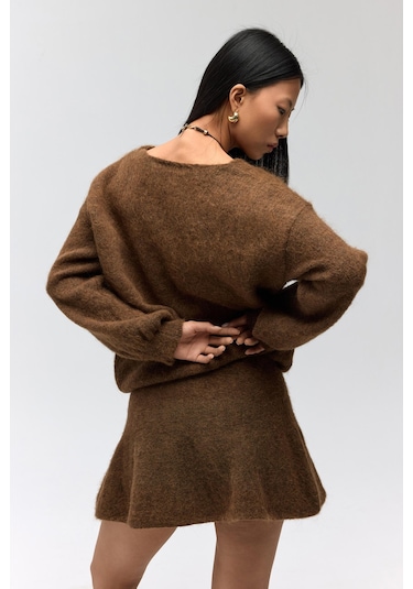 Mai Collection Mai Studios Co. Nordis Volanlı Açık Kahve Triko Mini Etek Acık Kahve
