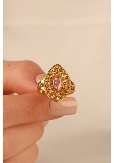 Çgkmücevherat Pembe Taşlı Dorikalı Altın Yüzük Drkp001 Gold
