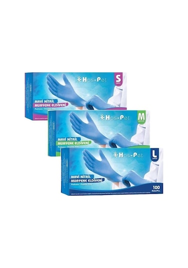 Has-Pet Mavi Nitril Pudrasız Muayene Eldiveni 100'lü