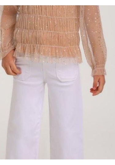 Kız Çocuk Parlak Tül Şık Bluz-14307 Vizon