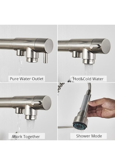 Mutfak Eviye Bataryası Dual Flow Su Arıtma Çıkışlı Spiralli Ve Fiskiyeli Nikel.