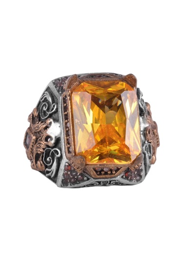 925 Ayar Gümüş El Yapımı Taş Yüzük Sitrin Gümüş