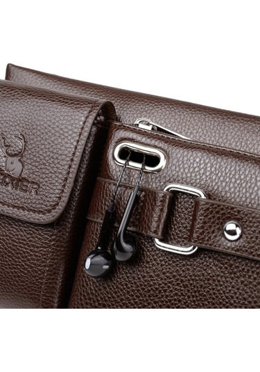 Maoyaya Erkek Ahududu Desenli Cilt Korsan Çanta Kahverengi Kahverengi