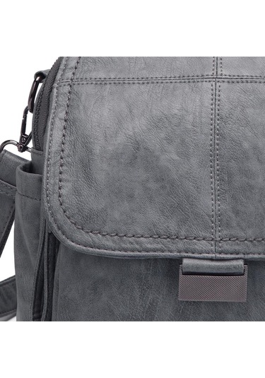 Yıkama Deri Sırt Askılı Kadın Çantası 21-k Barcelona 1908 Koyu Gri