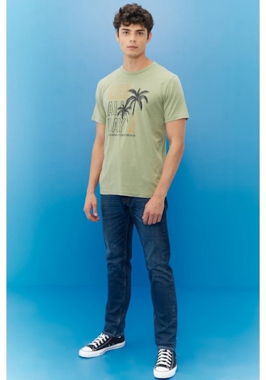 Lee Lightweight Graphic Erkek Yeşil Bisiklet Yaka Tişört L221059308 Yeşil