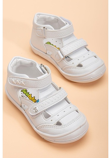 Şirinbebe Ortopedik Erkek Bebek İlkadım Ayakkabı Beyaz Çift Cırtlı Yan Açık-4058 Beyaz