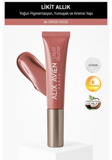 Alix Avien Yoğun Pigmentli E Vitaminli Mat Bitişli Kremsi Likit Allık - Liquid Blusher 06 Dried Rose