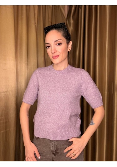 Ali Butik Lila Pullu Simli Kısa Kol Triko Lila