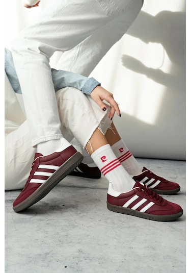 Muggo Jabbar Unisex Ortopedik Günlük Garantili Bağcıklı Yürüyüş Koşu Sneaker Spor Ayakkabı Bordo