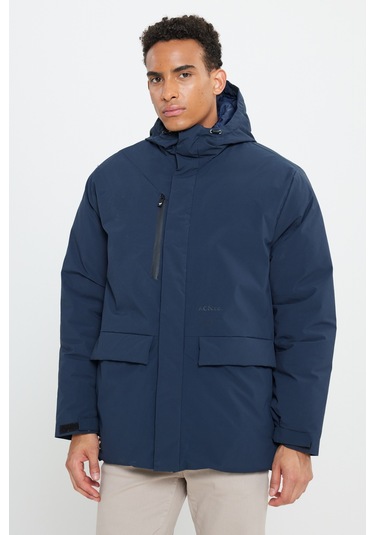 Ac&Co / Altınyıldız Classics - Erkek Lacivert Kapüşonlu Dik Yaka Standart Fit Kaban Lacivert