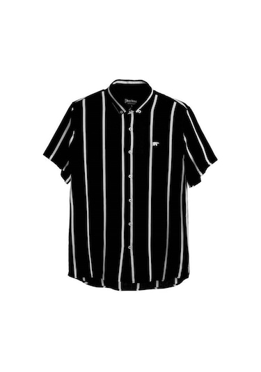 Bad Bear Sergio Erkek Siyah Çizgili Kısa Kollu Gömlek Siyah
