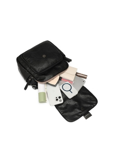 Yıkama Deri Sırt Askılı Kadın Çantası 21-k Barcelona 1908 Koyu Gri