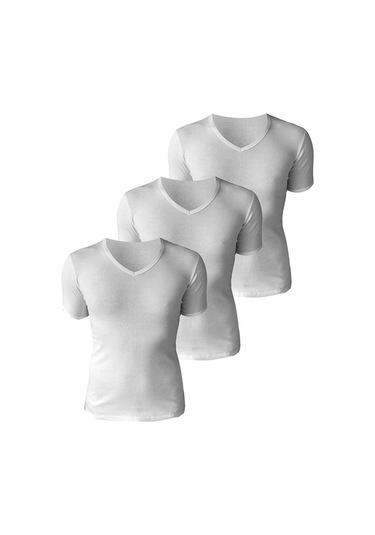 Josejuan 3'lü Erkek Atlet Yarım Kollu V Yaka %100 Pamuk Ribana 3206-3'lü Beyaz