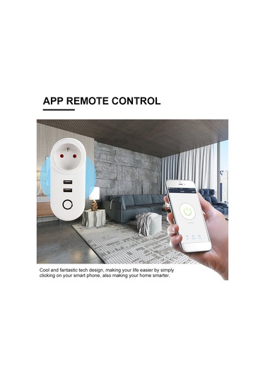 Xindoker Akıllı Wifi Prizi, Uzak Kumanda, Ses Kontrolü, Zamanlama Fonksiyonu, 2 Usb Portu, Ewelink Uyumlu, 2200w, Abs+pc Malzeme