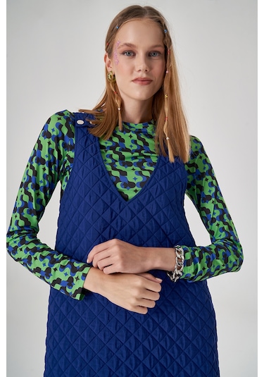 Kapitone Saks Jile Elbise