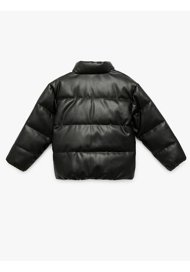 Koton Dik Yaka Cepli Uzun Kollu Suni Deri Şişme Mont Siyah 6wkg20022aw Siyah