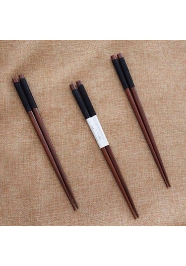 Siyah 1 Çift El Yapımı Dize Doğal Masif Ahşap Yemek Çubukları Sarılmış Sap Sofra Siyah