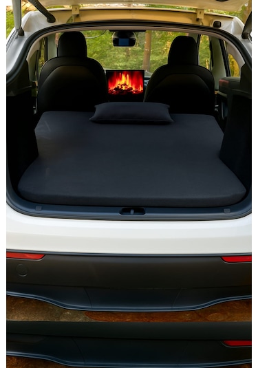 Tesla Model Y Uyumlu Araç İçi Kamp Yatağı Şişirme Gerektirmez, Çantalı + 2 Yastık Hediyeli Gri