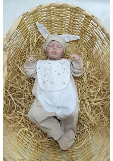 12 Adet Bebewini %100 Organik Pamuklu Çift Katlı Bebek Önlük Ekru