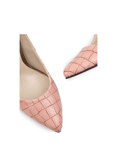 Deery Pembe Kroko Stiletto Kadın Topuklu Ayakkabı Pembe