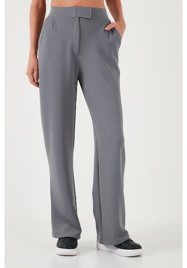 Lela Regular Fit Yüksek Bel Bol Paça Bayan Pantolon 5861279 Gri