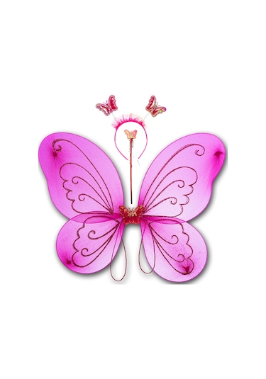 Kelebek Kanat. Asa Ve Taç 3'Lü Set - Fuşya