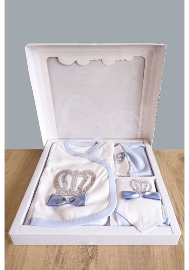 Mavi Taşlı 5 Parça Hastane Çıkışı Erkek Bebek Giyim Mavi