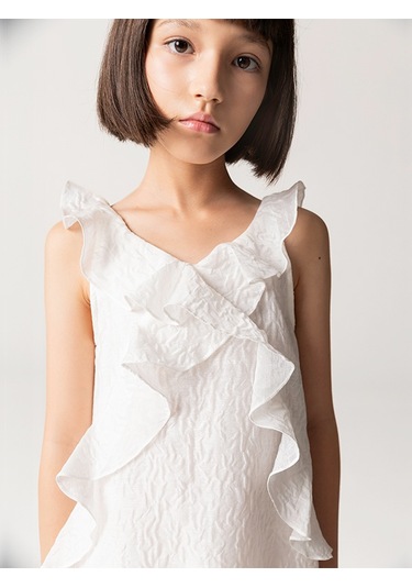 Sheshe Fırfırlı Beyaz Kolsuz Kız Çocuk Elbise Renkli