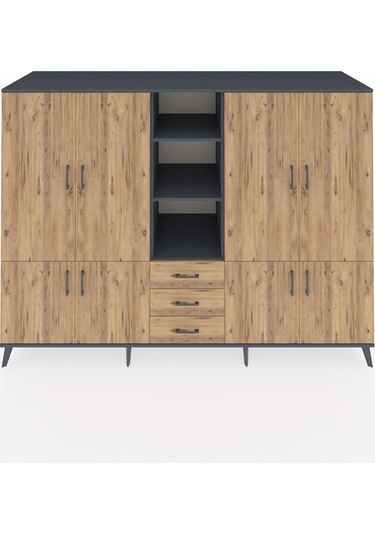 Kronos Dolap 11 Raflı 3 Çekmeceli 8 Kapaklı 220x59x163 Antrasit-ç Antrasit-çam