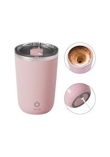 Mufunye Otomatik Karıştırmalı 350ml Paslanmaz Çelik Termos - Şarj Edilebilir, Su Geçirmez Pembe
