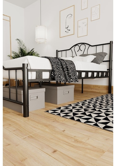 Argimo Orkide Çift Kişilik Ferforje Metal Karyola Siyah 150 x 200