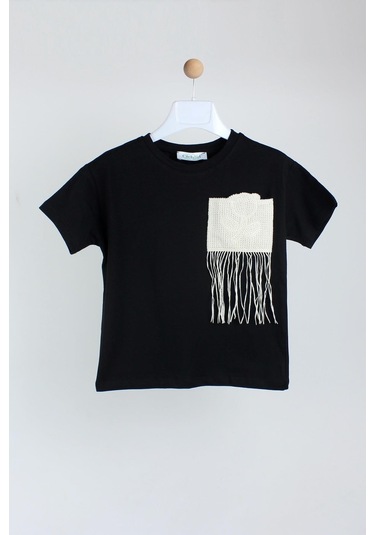 Cichlid Kız Çocuk Örgü Detaylı Tshirt Siyah