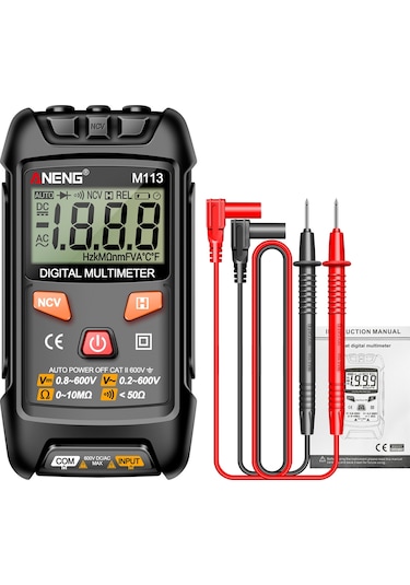 Aneng M113 1999 Sayımlar Mini Dijital Multimetre Ac / Dc Gerilim Ölçer Ohm Ncv Direnç Volt Test Cihazı Elektrik Aracı - Siyah