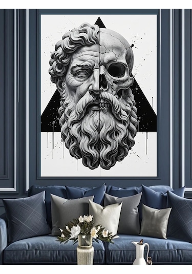 Ahşap Tablo Geometrik Antik Heykel Başı