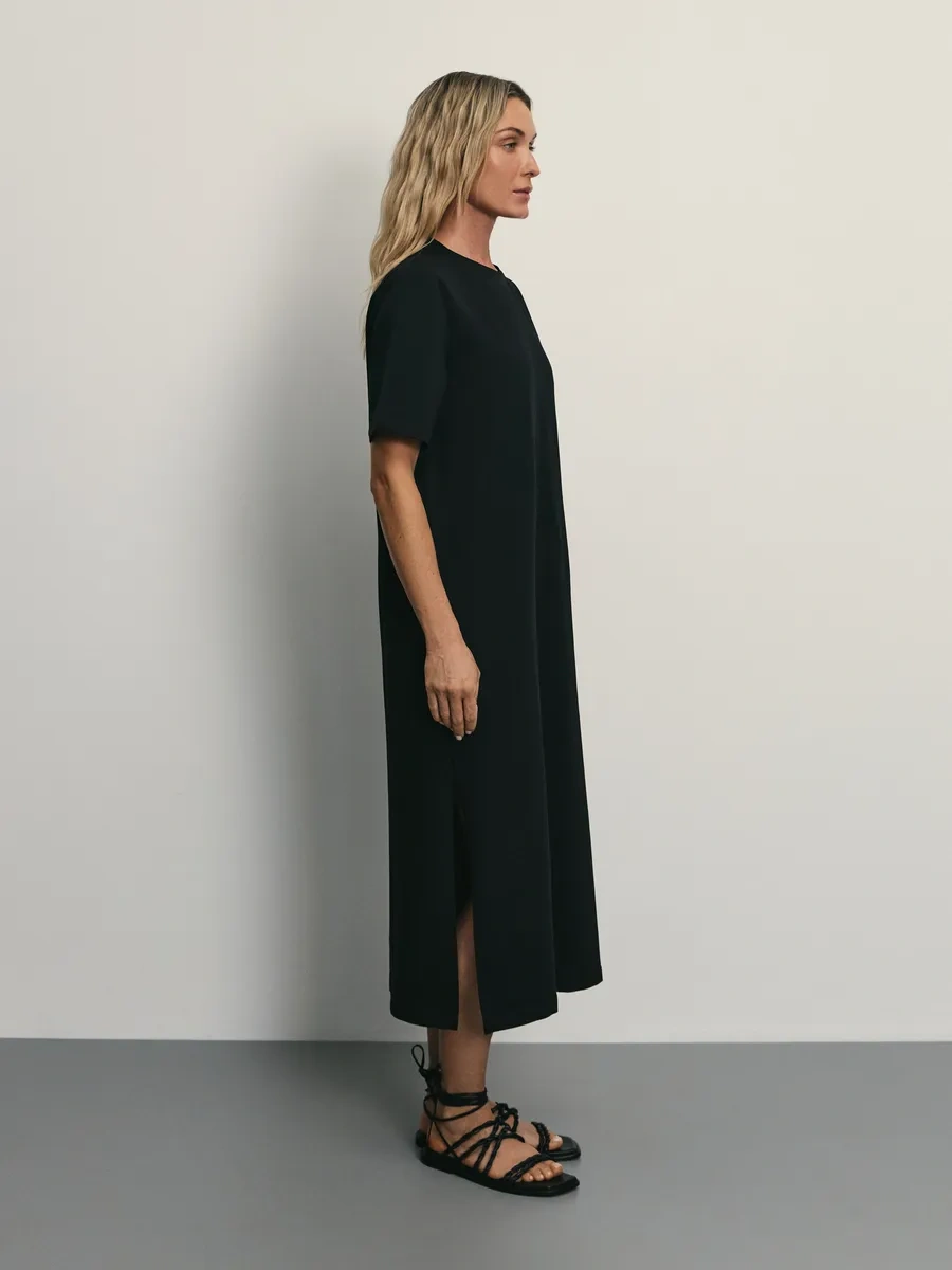 Zarına Bol Kesimli, Yırtmaçlı Tişört Elbise 366553700 Siyah