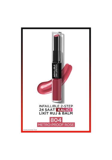 L'Oreal Paris Infaillible 2 Step 24 Saat Kalıcı Likit Ruj & Balm 804 Metro Proof Rose