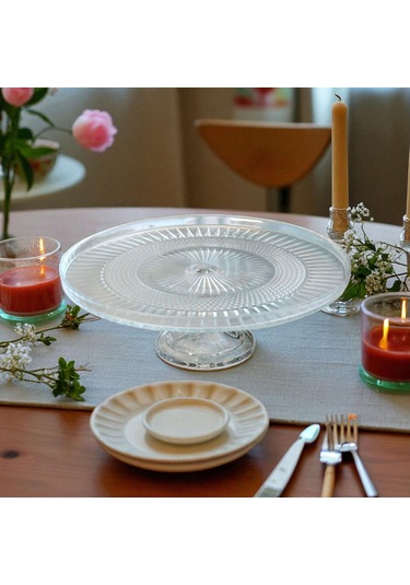 Cam Ayaklı Sunumluk Tabakları - 28 Cm Beyaz