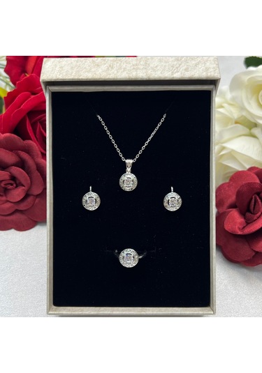 Kadın 3'lü Setii 925 Ayar Gümüş Rodyumlu Zirkon Taşlı Gümüş
