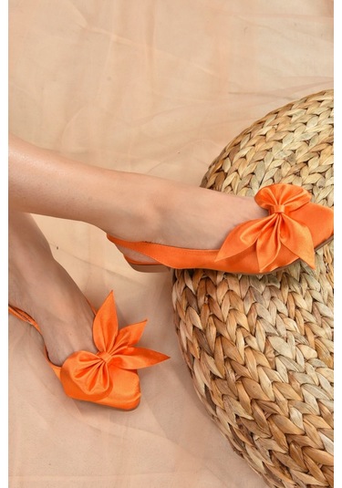 Fox Shoes Turuncu Saten Kumaş Kadın Babet H726809004 Turuncu