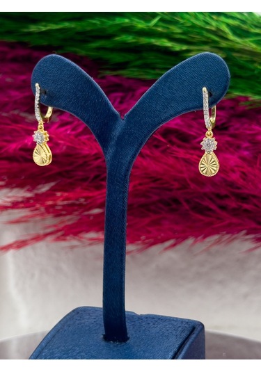 925 Ayar Gümüş Kalemli Gold Renk Sallantılı Lüks Kadın Küpe Gümüş