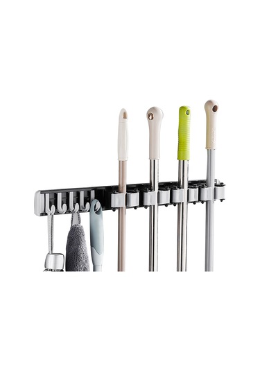 Gajeena 50cm Siyah Uzay Alüminyum Süpürge Tutucu, 4 Kanca, Delme/delmesiz İki Kullanıma, 12kg Yük Kapasitesi, Banyo/mutfak Uygun Siyah