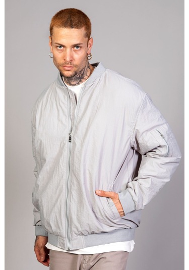 Gri Regular Fit /krinkıl Kumaş İçi Kapitone Pilot Erkek Ceket... Gri