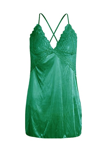 Homyl Kadın Babydoll Lingerie Pürüzsüz Pijama T-geri Set Yeşil