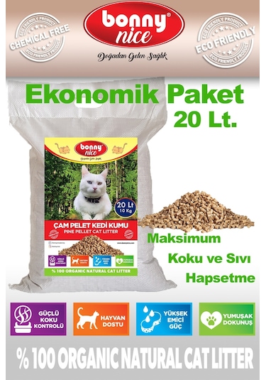 Bonny Nice Doğal Çam Peleti Kedi Kumu 10 KG 20 L