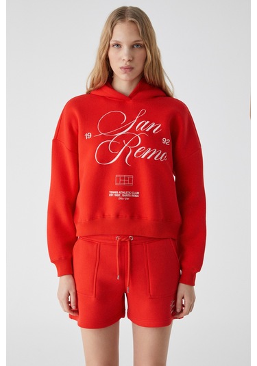 Ethıquet Tacna Kadın Kapüşonlu Uzun Kollu Oversize Kırmızı Sweatshirt