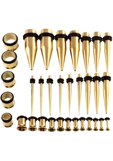 Homyl 36 Parça Kulak Göstergeleri Germe Kiti Fişler Konik 14g Altın