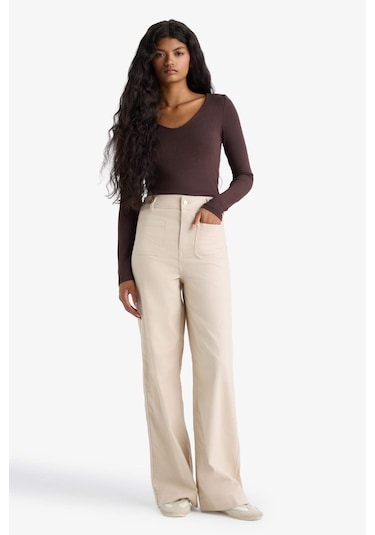 Defacto Slim Fit Dar Kesim Basic Düz Modal Uzun Kollu Tişört F7153ax25aubn340 Kahve